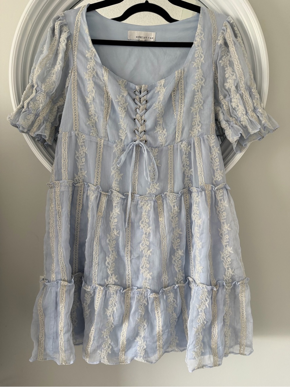 Adelyn Rae Light Blue Lace-Trim Tiered Dress
